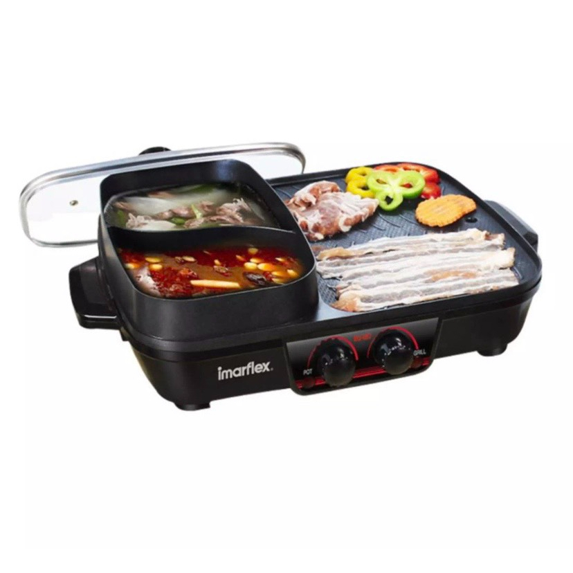 IMARFLEX อิมมาเฟรค เตาปิ้งย่างพร้อมหม้อต้มไฟฟ้า 1700วัตต์ รุ่น EG-657 ช่องแยก 2 ฝั่งเลือกต้มและปิ้งย