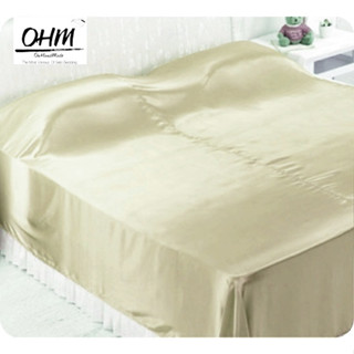 OHM ผ้าคลุมเตียง ผ้าซาตินแท้ 440 เส้น (เกรดพรีเมี่ยม) สีครีมอ่อน