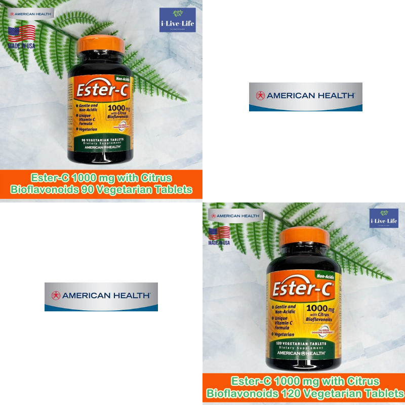 American Health - Ester-C 1000 mg with Citrus Bioflavonoids 90 Or 120 Vegetarian Tablets วิตามินซี