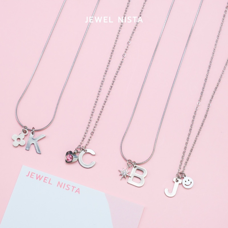 DIY letter necklace สร้อยคอจี้ตัวอักษร1 ห้อยจี้เพิ่ม1 เลือกได้ [silver-สีเงิน] แจ้งจี้จิ๋วทางแชท