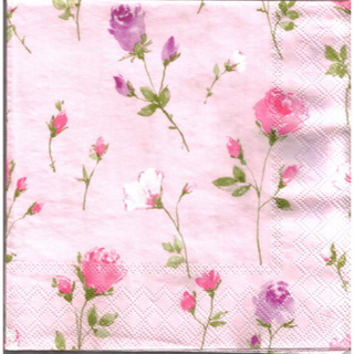 Pladao Napkin ภาพดอกไม้ กุหลาบชมพู ม่วง ขาว พื้นชมพู Rose กระดาษ แนพกิ้น สำหรับงานศิลปะ เดคูพาจ decoupage ขนาด L 33x33