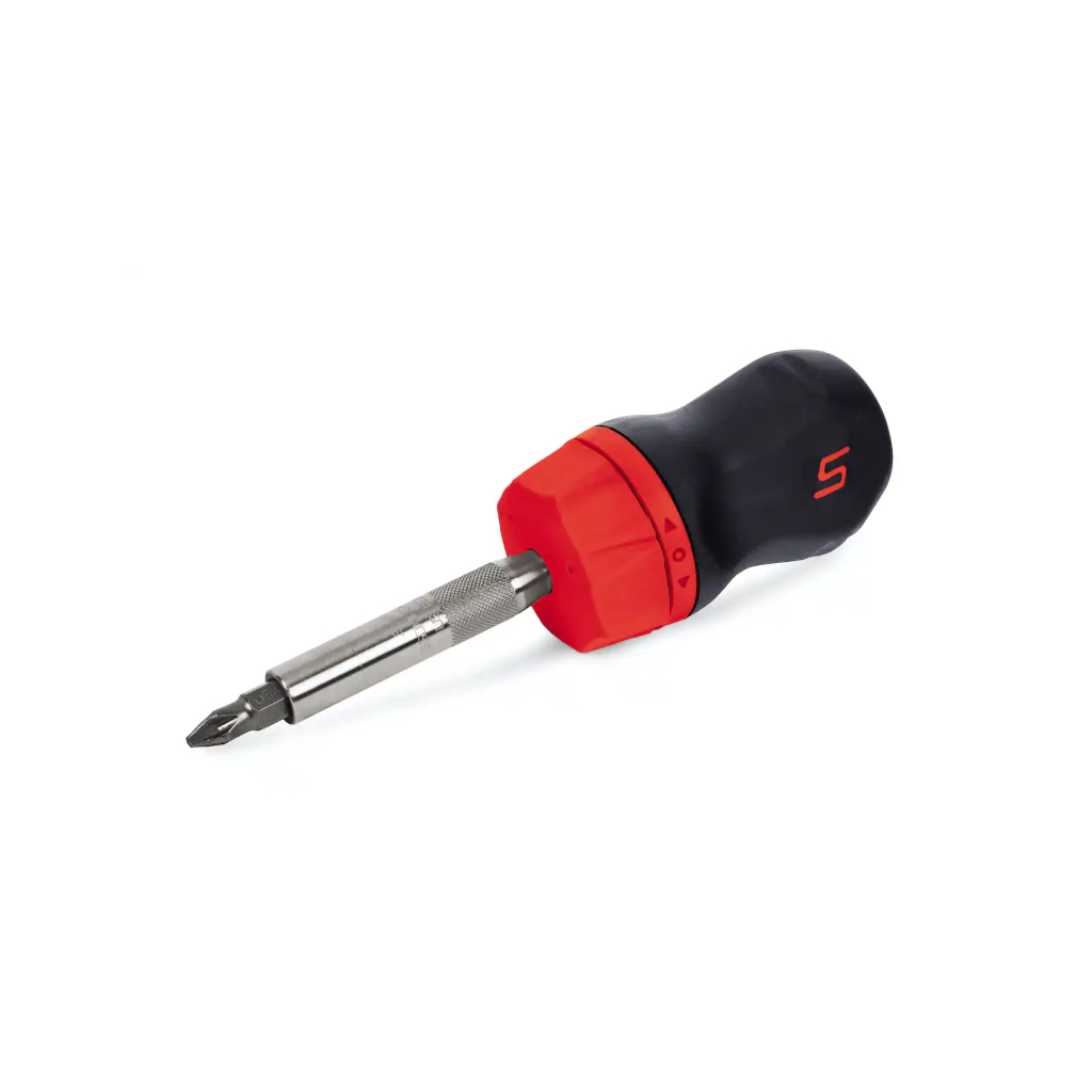 SNAP-ON NO.SGDMRC11A Screwdriver Ratcheting Soft Grip Stubby Red  By Gear Garage