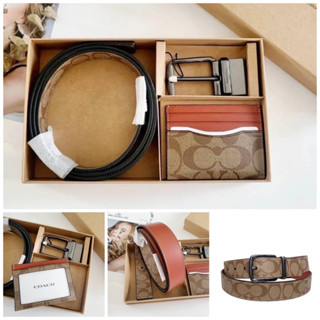 พร้อมส่ง แท้ 🇺🇸💯% New Coach boxed set เข็มขัด เส้นใหญ่ BOXED CARD CASE AND BELT GIFT SET IN COLORBLOCK C8278 TERRACOTTA