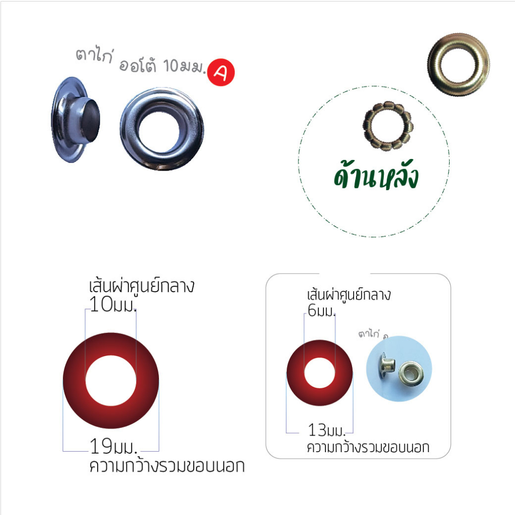 ตาไก่ออโต้ A ตาไก่ออโต้ขนาด 10 มิล (1000 ตัว / ถุง)