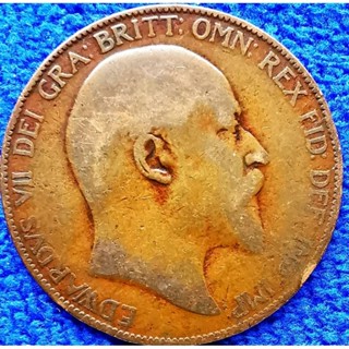 เหรียญอังกฤษ​อายุ​100​กว่า​ปี​ UK,1​Penny, (Edward VII​), #​1770T, ใช้แล้ว