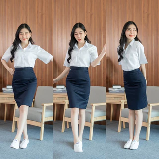 กระโปรงพิธีการ สีกรมท่า ยาว22-24-26 ผ่าหลังทับ ทรงเอผ้าเสริท สีกรมท่า (ไม่ยืด) กระโปรงรับปริญญา ราคาสุดคุ้ม