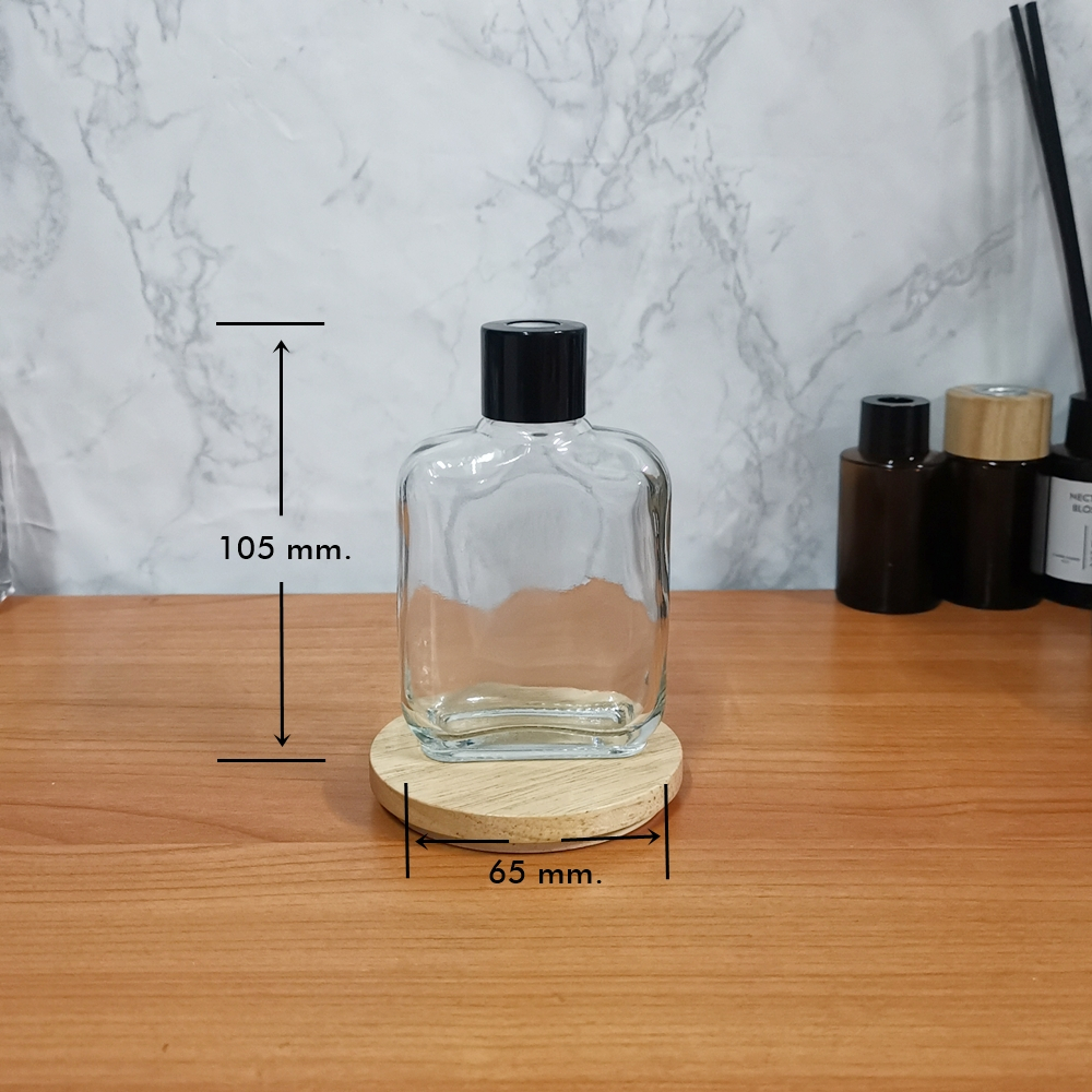 Diffuser Bottles ขวดก้านไม้กระจายกลิ่น ขวดเปล่าทรงแบน (ใส) พร้อมฝา 80 ml.