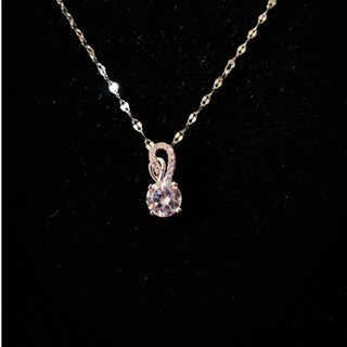 สร้อยคอ สีเงิน จี้เพชรและคริสตอล เรียบหรู ยาว 40-45 cm. Necklace with Diamond pendant and Crystal