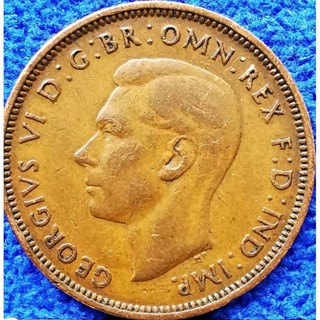 เหรียญ​สหราช​อาณาจักร​ UK, 1/2​ Penny, (ยุค​ George​VI), #​2741T, ใช้แล้ว