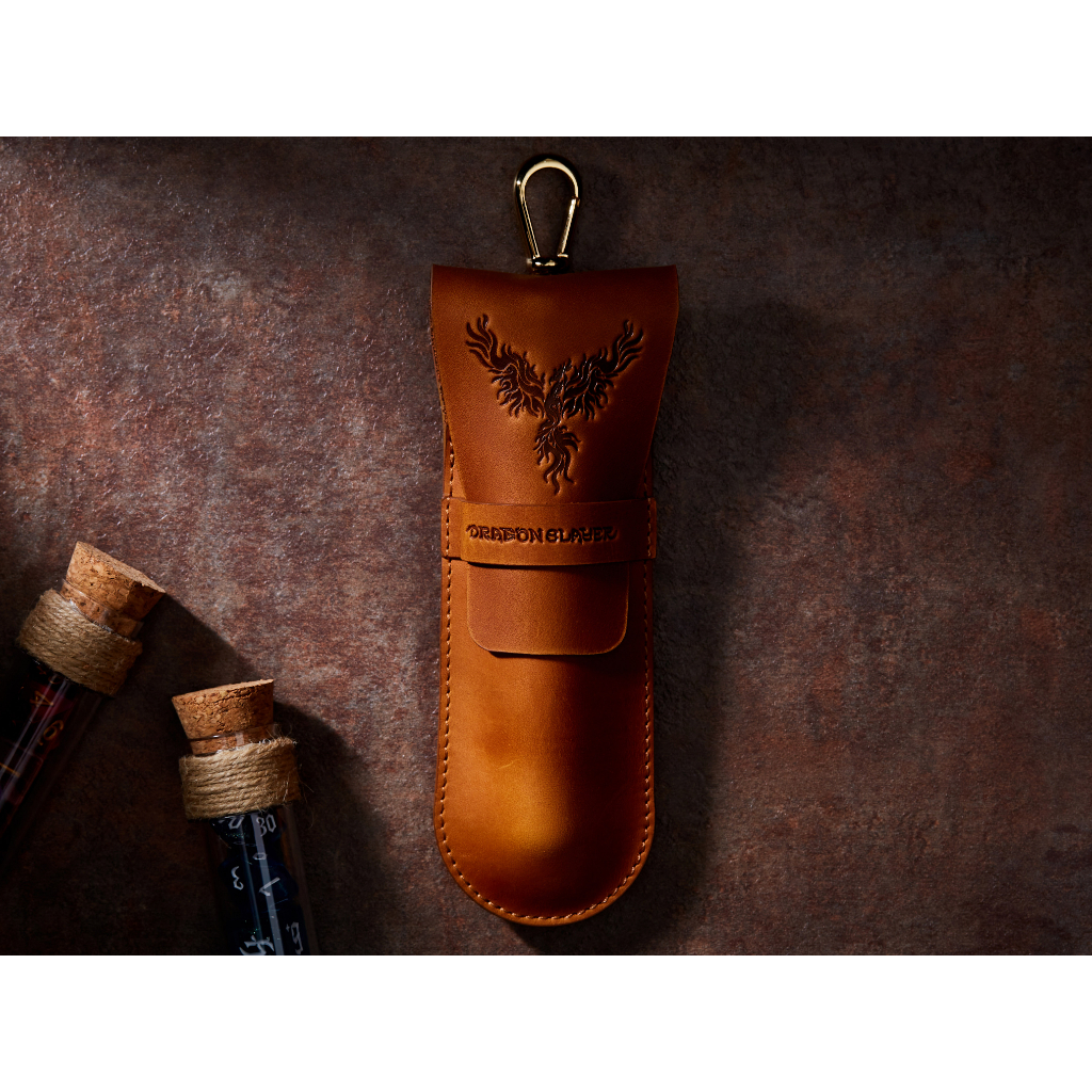 Phoenix RPG Single Potion Bag | Small Dice Bag | Tan Leather Bag With Dice Potion Flask Set | Dice |