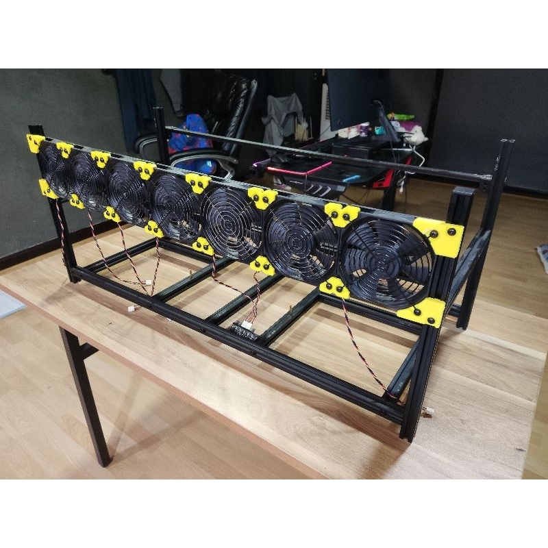 [พร้อมส่ง]VEDDHA  ริกอลูมิเนียม T-slot 7 พัดลมพร้อม hub ริกขุดบิทคอยน์ สำหรับการ์ด 10 ใบ