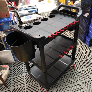 รถเข็นเครื่องมือช่าง Detailing Tool Cart *** ถังข้างรถ 1 ใบ รุ่นใหม่ล้อสีแดง ***