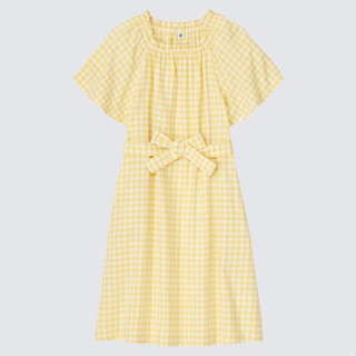 Uniqlo GIRLS ชุดเดรส แขนสั้น ลายตาราง สีเหลือง