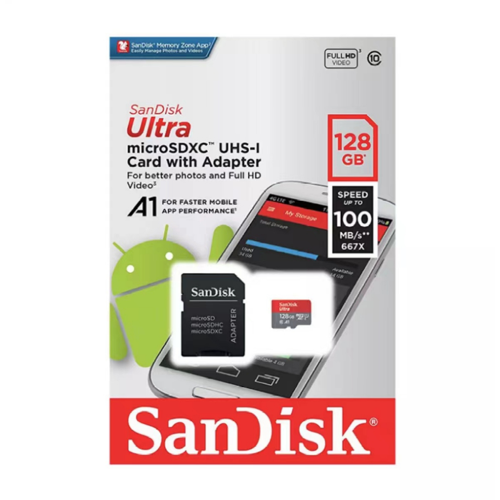 SanDisk Ultra microSDXC C10 100MB/s R-128GB U1 A1 UHS-1 4x6 10Y (SDSQUAR_128G_GN6MN) ( เมมโมรี่การ์ด