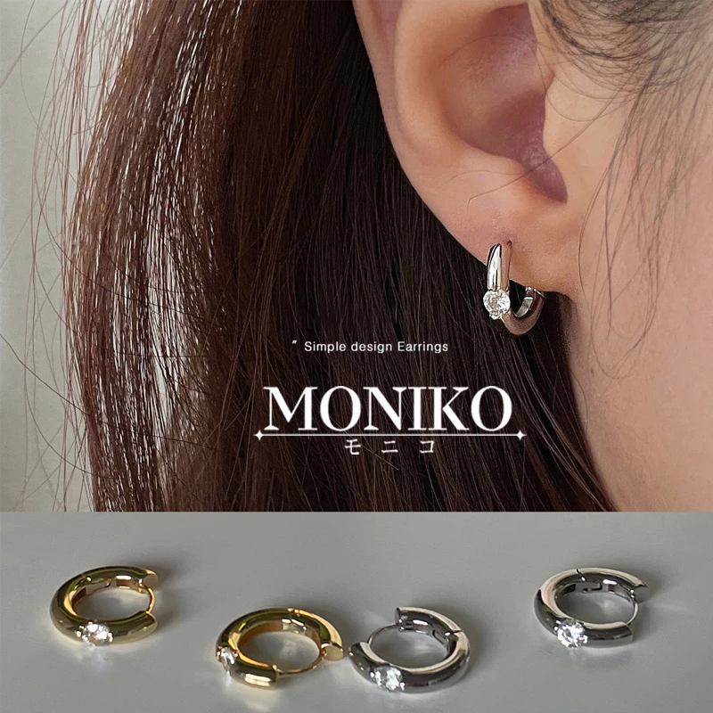 MONIKO ต่างหูโลหะ ประดับเพทาย ขนาดเล็ก สวยหรู สําหรับผู้หญิง