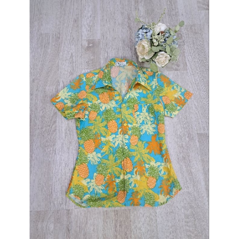 Used เสื้อลายดอก ผลไม้ ❤️109 บาท❤️ แบรนด์ Vijit Size S อก36" ยาว23" เข้ารูปทรงสวยมาก