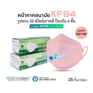 หน้ากากอนามัย KF94 ยี่ห้อ Mind Mask ~ สีชมพูและสีเบบี้พิ้งค์~  💕🌟So Cute! น่ารักสดใส🌟💕 ฟิลเตอร์ 4 ชั้น