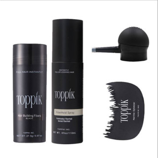 ชุด4ชิ้นToppik Hair Building Fiberผงไฟเบอร์ปิดผมบาง27.5g.+สเปรย์+หัวพ่น+หวี