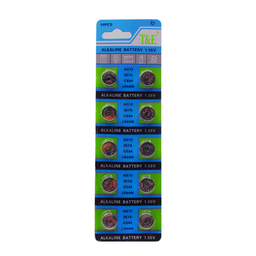 ถ่านกระดุม T&E Alkaline Battery 1.55V รุ่น AG13 LR44 357A CX44 LR44W