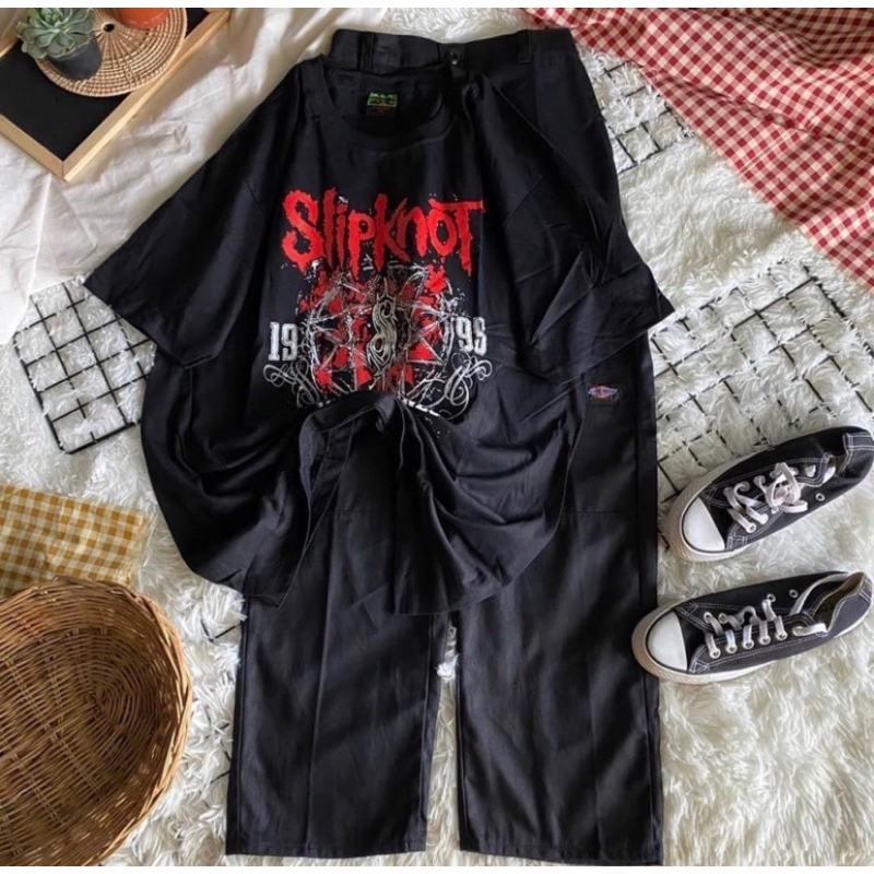 เสื้อวงวินเทจ+กางเกงดิกกี้ขาต่อสีดำ