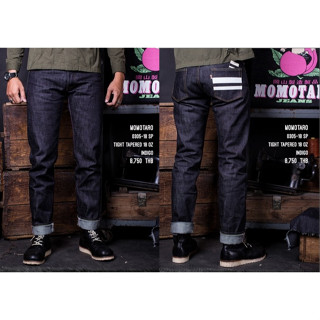 เอวจริง 34 Momotaro Jeans 0305-18SP กระบอกเล็ก ริมชมพู  18oz