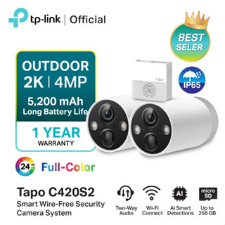 ⚡️กล้องวงจรปิดไร้สาย⚡️TP-LINK (Tapo C420S2) 2K QHD,Full-Color Night ระบบ Smart AI มีแบตในตัว ไม่ต้องเดินสาย100%