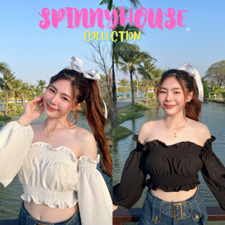 🌈SpinnyHouse🌈 สม็อคปาดไหล่ ครอปแขนยาว น่ารักมากค่า ต้อนรับซัมเมอร์ แมตซ์ได้หลายลุค รุ่น บับเบิ้ลแขนยาว