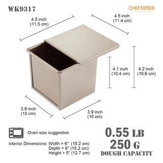 CHEFMADE พิมพ์อบขนมปัง ขนาดต่าง ๆ 250g, 300g 450g, 1000g, 1200g Loaf Pan with Cover