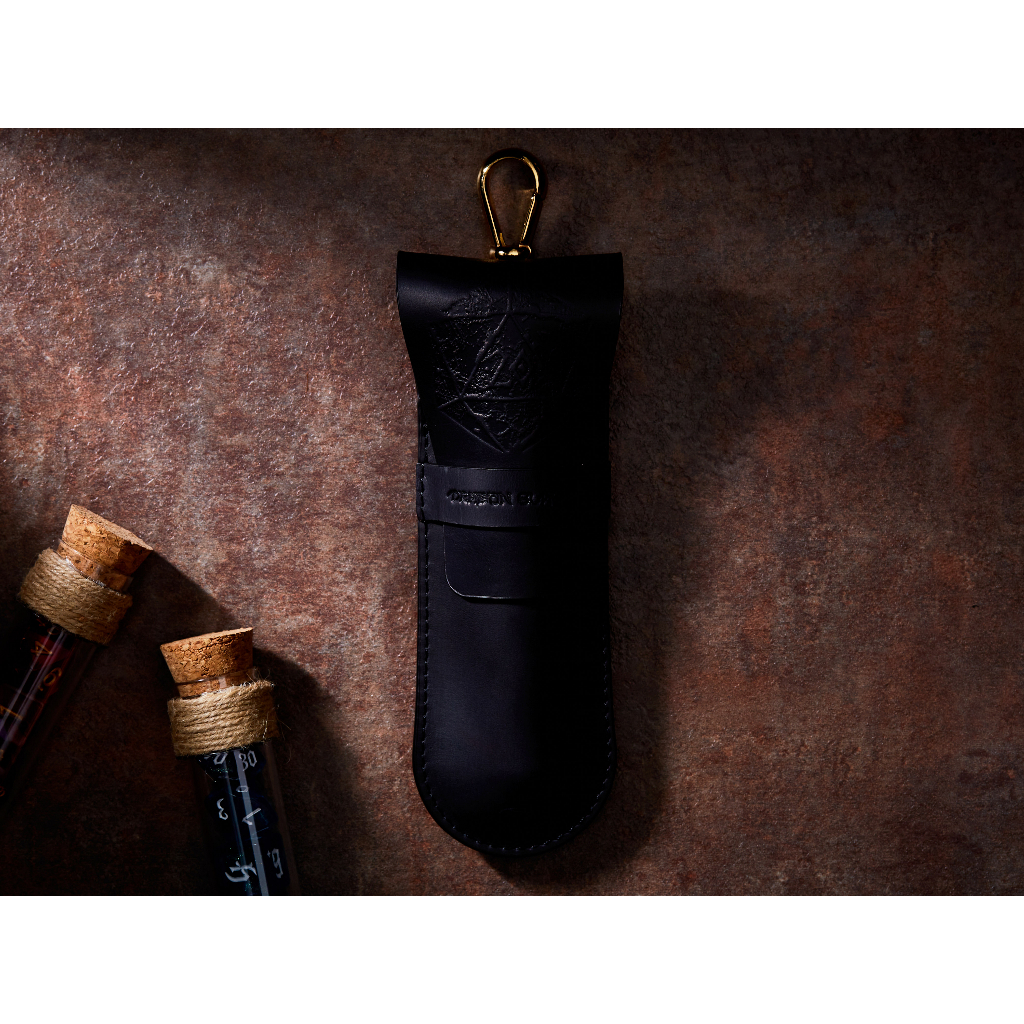 Antique D20 RPG Double Potion Bag | Small Dice Bag | Black Leather Bag With Dice Potion Flask Set | 