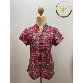 เสื้อผู้หญิง ลายพัดจีนปาเต๊ะอินโด อัดกาวแท้ 100% (เสื้อผ้าไทย)