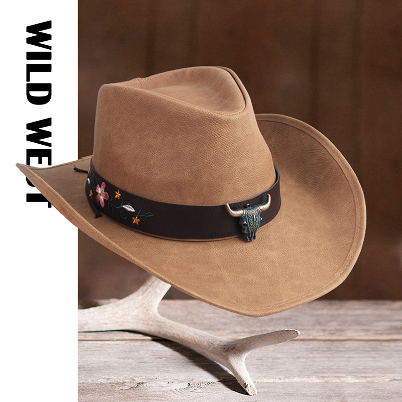 05X9 หมวก Cowboy หนังกลับสุดคลาสสิค ทรงวินเทจ มีสายรัดคาง ทำจากหนังเทียมเกรดพรีเมี่ยม แข็งแรง ทนทาน