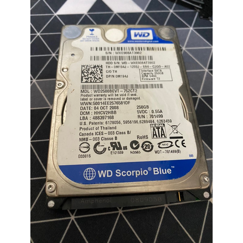 ฮาร์ดดิส HDD 2.5” notebook WD 250GB