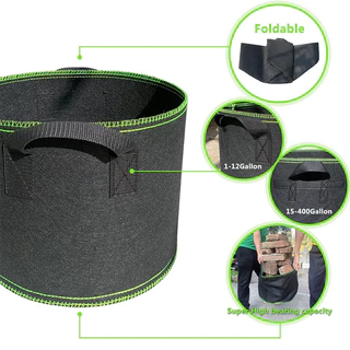 Non-woven fabric Grow bag กระถางผ้า สีดำขอบเขียว กระถางผ้าปลูกต้นไม้ ถุงปลูกต้นไม้ 1/2/3/5/7/10/12/15/20/30Gallon