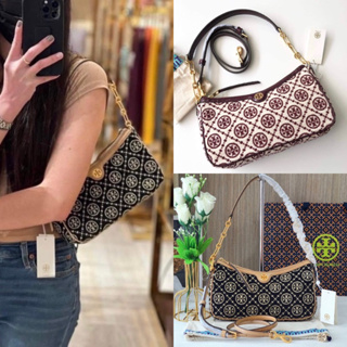 🎀 (สด-ผ่อน) กระเป๋า 10 นิ้ว สีดำ งาน Shop 86552 / สีแดง 86553 Tory Burch  T Monogram Chenille Studio Shoulder Bag