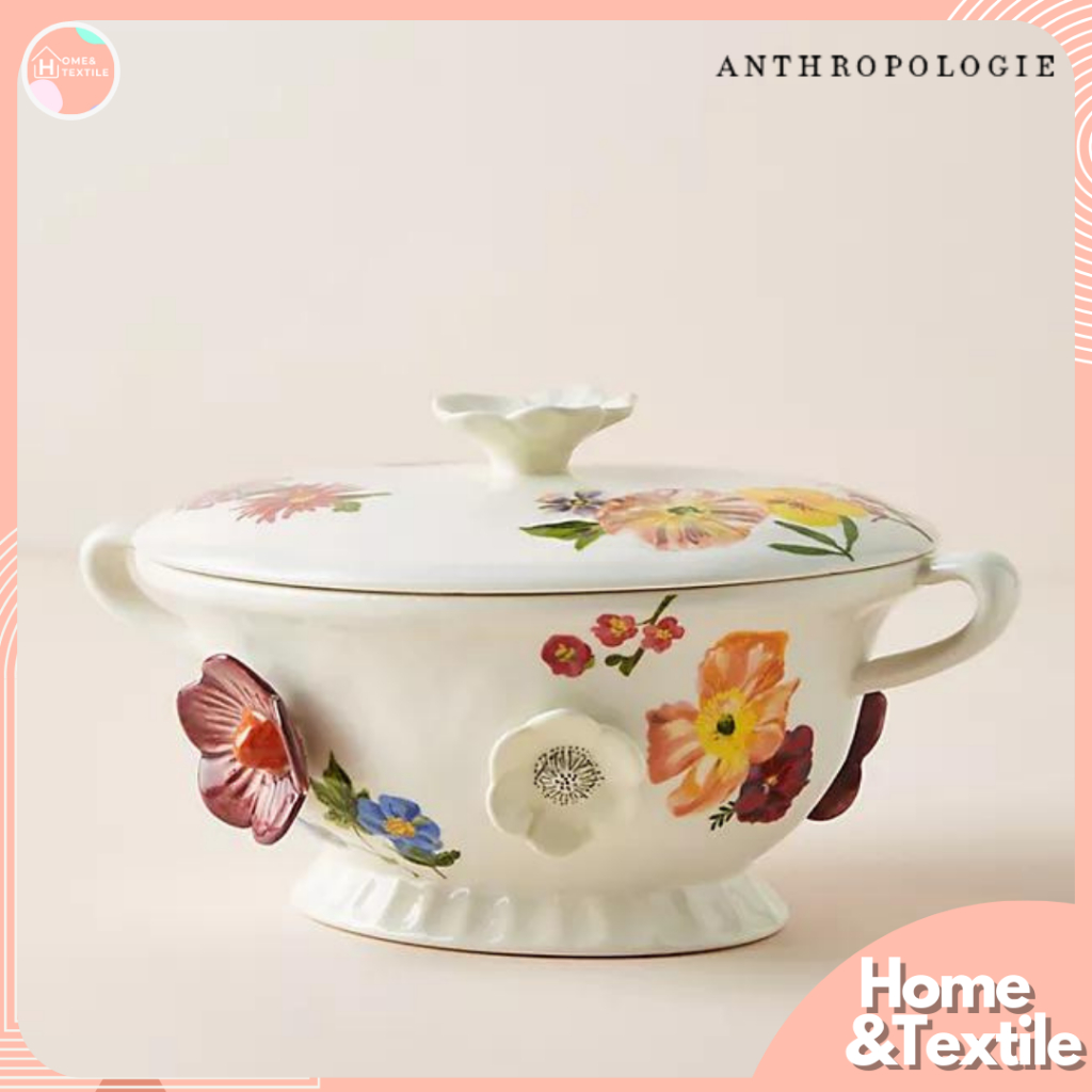 ชามเสิร์ฟ เนื้อเซรามิค หม้อพร้อมฝาปิด Anthropologie | Nathalie Lete Titania Lidded Serving Bowl