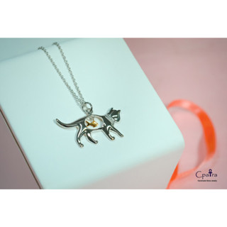 Cat Necklaces With White Topaz sterling silver 925 สร้อยคอแมว เงินแท้ ประดับดวยพลอยขาว งานดีไซน์