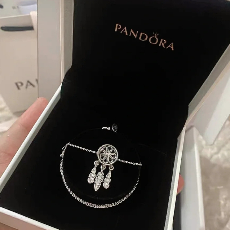 Pandora สร้อยคอ เงิน925 นักล่าฝัน Dream Catcher Necklace สร้อยคอพร้อมจี้ ของขวัญสำหรับคนพิเศษ ของแท้ 100%