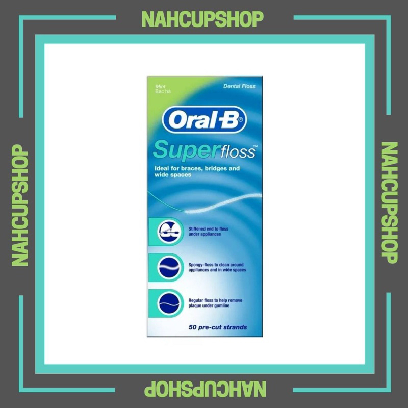 Oral-B Oral B Super Floss Waxed Mint ออรัลบี ไหมขัดฟัน รสมินท์ จำนวน 1 กล่อง บรรจุ 50 เส้น