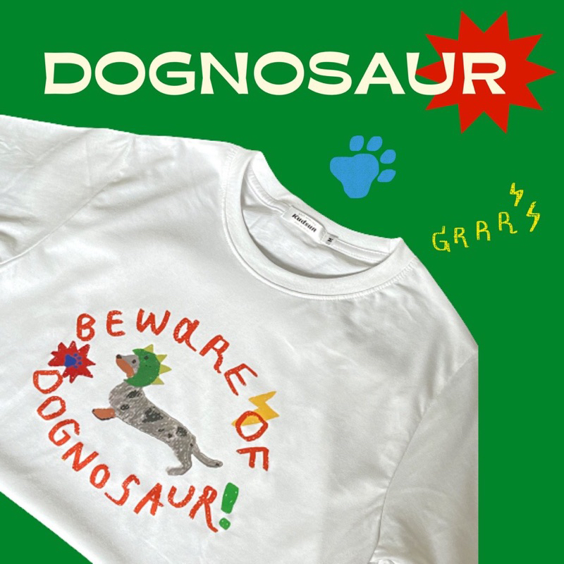 เสื้อยืดสีขาว ลาย Dognosaur Tee จากแบรนด์ Kudsun.Official Size S (used)