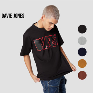 DAVIE JONES เสื้อยืดโอเวอร์ไซส์ พิมพ์ลายโลโก้ สีเทา สีกรม สีเหลือง สีดำ สีส้ม Logo Print Oversized T-Shirt in green navy yellow black LG0040TD NV YE BK OR