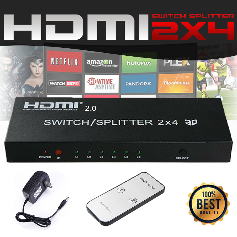 HDMI 2 In 4 Out 4K*2K 3D 1080p HDMI Splitter 2x4 HD HDMI Switch Switcher 4Kx2K High Definition Video