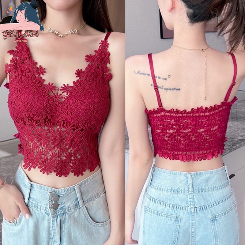 Girlybra บรา สายเดี่ยว ลูกไม้ เต็มตัว เซ็กซี่ 32-38 ใส่ได้ ไร้โครง ไร้ขอบ มีฟองน้ำ สม็อคหลัง ชุดชั้น