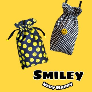 ราคาPro !สินค้าใหม่ ถุงผ้าหูรูด กระเป๋าผ้าหูรูด มีซับใน รุ่น Smiley Very Happy