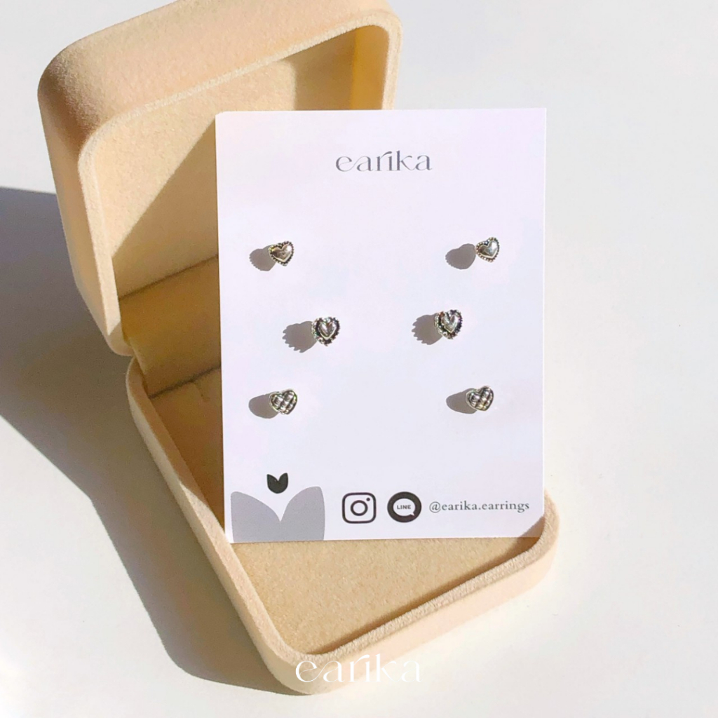 earika.earrings - old school lev set เซ็ตต่างหูหัวใจก้านเงินแท้ชุบทองคำขาว ผิวแพ้ง่ายใส่ได้