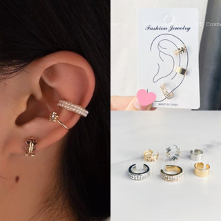 3 ชิ้น earcuff เพชร และใบไม้