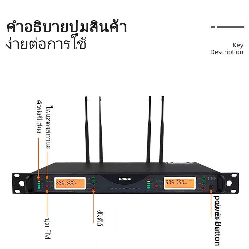 SHURE UR24D ไมโครโฟนไร้สาย คลื่นลูกใหม่ 2 มือถือ ระยะรับ UHF FM 200M ป้องกันเสียงหอน อุปกรณ์เครื่องเสียงระดับมืออาชีพ