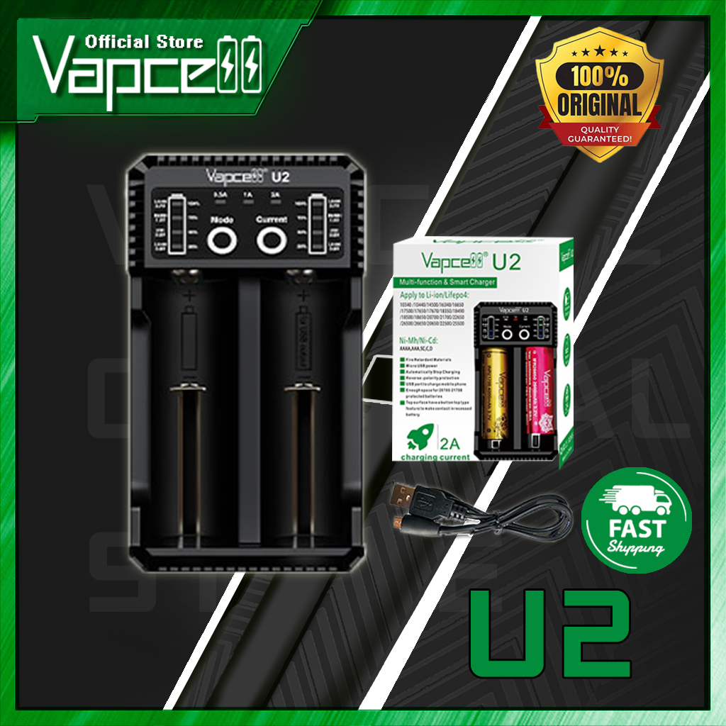 Vapcell Official Store U2 2A Smart charger USB รางชาร์จถ่าน vapcell. เครื่องชาร์จถ่าน แท่นชาร์จถ่าน