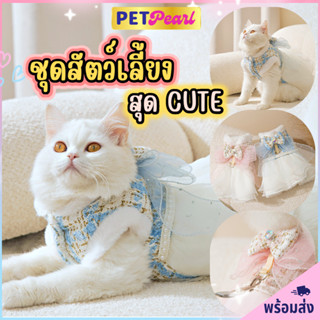 PetPearl😻เดรสกระโปรงระบายสีฟ้า ชุดกระโปรงสัตว์เลี้ยงสุดฟรุ้งฟริ้ง เสื้อสัตว์เลี้ยง เสื้อสุนัข เสื้อหมา เสื้อเเมว