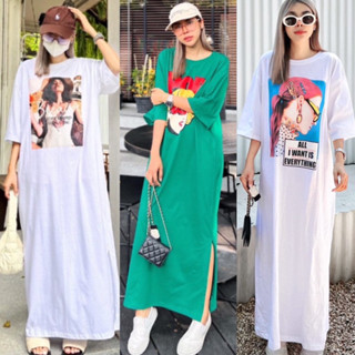 Yunaka สาวมินิ เดรสสาวอวบ อ้วน เดรสยาวคอกลมแขนสั้น ทรง Oversize Maxi dress อก 44-52” เอว 46-56” Bigsize Plussize XXL