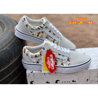 รองเท้าผ้าใบVans X Peanuts Old Skool Snoopy The Gang รองเท้าชาย-หญิง รองเท้าแฟชั่น สินค้าพร้อมส่ง+กล่อง H7A007